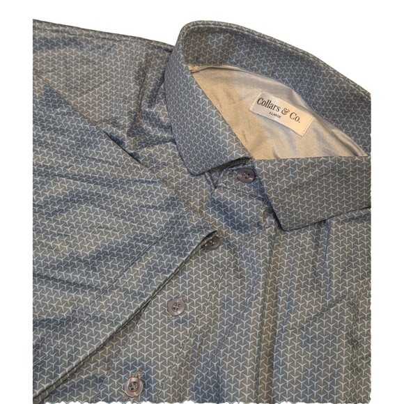 NWOT Collars & Co Mens XL Dress Collar Polo Shirt Slate Blue Geo Print Golf - Picture 1 of 8